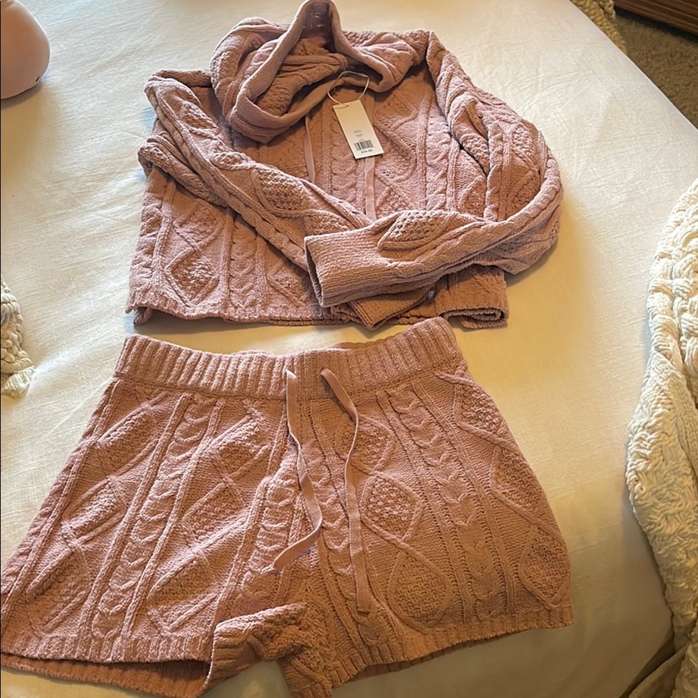 Cozy Pink Cable Knit Sweater Set